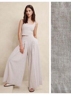 Banana Republic Cream Linen Blend Cropped Bustier Top Palazzo Pants Outfit 4